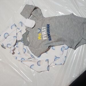 First Hanukkah menora outfit pants top body suite Hat cap 3 piece Set baby GIFT